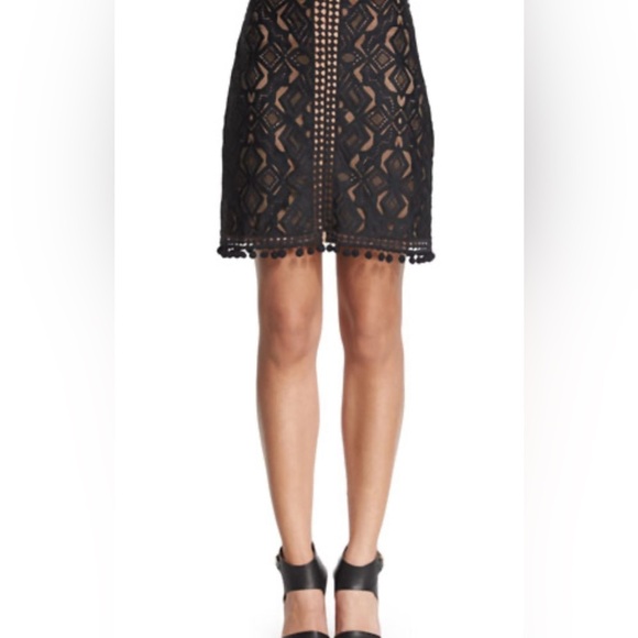 For Love and Lemons|Florence Lace Pencil Mini Skirt with Pom Pom Tassel Detail• - Picture 3 of 14